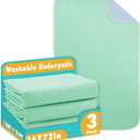 Washable Underpads, 36" x 72", 3 Pack - Heavy Absorbency Reusable Bedwetting Incontinence Pads for Kids, Adults, Elderly, and Pets - Waterproof Protective Pad for Bed, Couch, Sofa, Floor (Green)