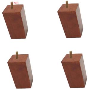 4Pcs Solid Wood Legs Forniture,Wooden Square Sofa Feet,Cabinet Replacement Feet,Tv Coffee Table Chair with Bolt M8/Brown/5Cm/2In