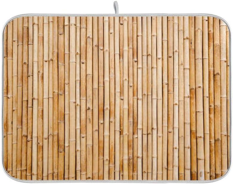 QUGRL Old Brown Bamboo Wooden Dish Drying Mat 18x24 for Kitchen Counter Decor Fence Texture Fast Absorbent Tableware Dishes Pad Baby Bottle Rack Drainer Mats Heat Resistant Kitchen Accessories
