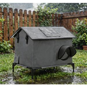 Cat House for Outside, Insulated Indoor Outdoor Large Cat House with Escape Door & Elevated Base, Weatherproof Shelter for Feral Stray Barn Cats