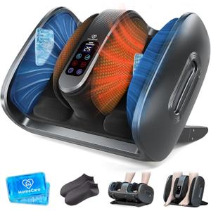 HomeCare Shiatsu Foot Massager with Heat & Ice Therapy - Gray, Deep Kneading for Plantar Fasciitis & Neuropathy Relief, Adjustable Intensity, Feet/Leg/Calf/Ankle at Home/Office, Gifts for Women, Men