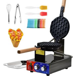 Bubble Waffle Maker - Commercial Egg Waffle Maker w/Non-stick, Temperature and Timers, 1400W Hong Kong Egg Waffle Iron w/Rotating Baking Pan, Stainless Steel Bubble Waffle Machine Restaurants