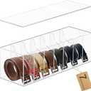 CLBDRESS Belt Organizer, Acrylic Belt Storage Organizer for Closet with Dust Cover, 7 Compartments Belt Box for Drawer, Clear Belt Holder, Display Case for Tie and Bow Tie for Men, Women