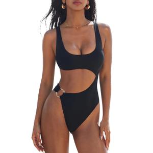 SUUKSESS Women Sexy One Piece Tummy Control Swimsuit Cutout Backless Bathing Suit, XL