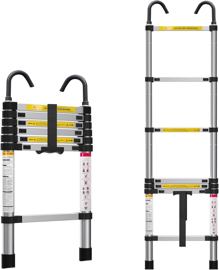 6.6ft Telescoping Ladder, Lightweight Collapsible Ladder with Hook, Aluminum Extension Ladders for Home, Folding Telescoping Ladder for RV, Attic, Daily Use at Home, 330 lbs