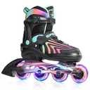 SUPER YOUNGSTER Girls Inline Skates for Boys Kids Ages 4-12, Adjustable Light Up Roller Skates for Youth Teens Ages 8-12, Beginner Blades for Women Adults, Size L , US 4-7, Neon