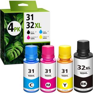 31 32XL Black Ink Bottle Set for Smart Tank 5101 7602 6001 Ink Refill, Compatible with HP 31 Ink 32XL Black Ink Bottle for Smart Tank 5101 5000 5102 7301 7001 5103 Plus 651 551 570 455 450 Printer