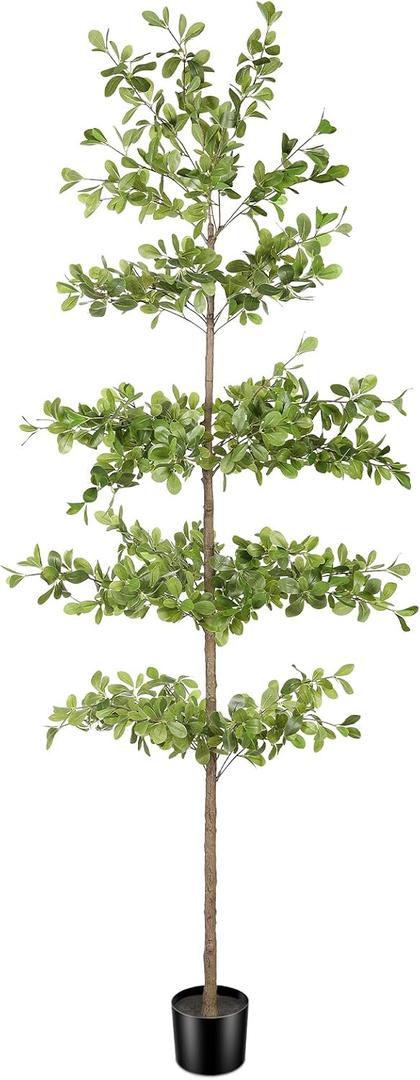 FEELEAD Faux Black Olive Tree 7ft Artificial Shady Lady Tree with Realistic Leaves & Natural Branches, 7 Feet Tall Fake Olive Tree for Indoor Home & Office Decor