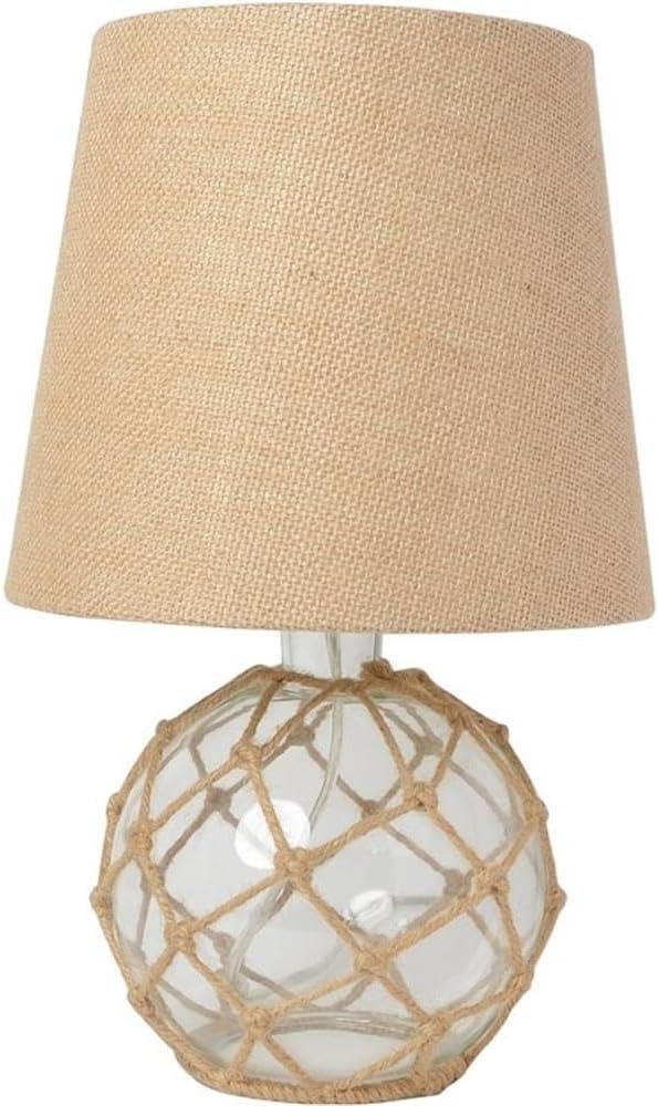 Elegant Designs LT1050-CLR Buoy Rope Nautical Netted Coastal Ocean Sea Glass Table Lamp with Burlap Fabric Shade, Clear