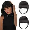 Clip in Bangs, Synthetic French Bangs Hair Clip, Natural Black Fake Bangs Fringe with Temples Hairpieces for Women Natural Curved Hair Extensions for Daily Wear