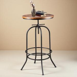 Industrial Bar Table Height Adjustable 37.4-45.3inch Vintage Swivel Pub Tables Solid Wood Top Metal Base with Footrest (Black)