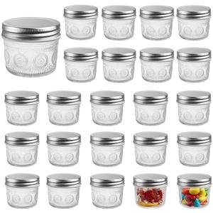 Amzcku 4 oz Glass Mason Jars with Regular Mouth Lids - 24-Pack Glass Canning Jars for Storage, Overnight Oats, Jam, Jelly, Honey, Beans, Spices, Wedding Favors, Shower Favors
