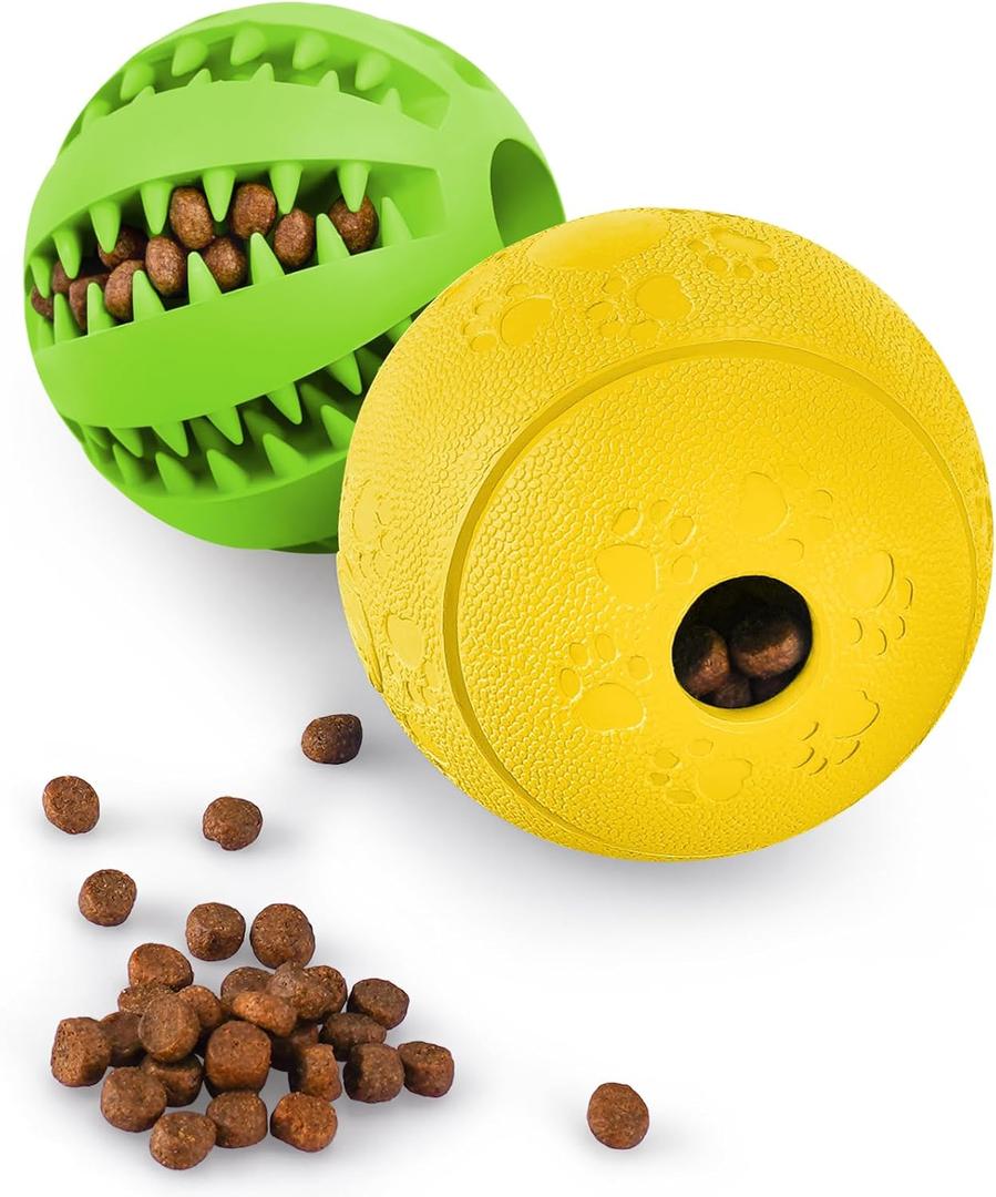 Dog Puzzle Toy 2 Pack, HIPPIH Interactive Dog Toys for Treat Dispensing, Durable Puppy Toys for Teething Small Dogs, Dog Treat Ball for Teeth / Slow Feeder/ IQ Training/ Playing (Green+Yellow)