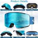 Kids Ski Goggles, Frameless OTG Snowboard Goggles HD Super Anti-fog 250s Mirrored Lens for Kids Youth