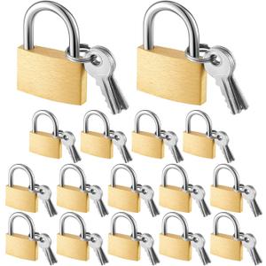 Kenning 16 Pcs Solid Keyed Alike Padlocks 0.98" Solid Brass Padlock with Key Weatherproof Luggage Locks Suitcase Lock Wide Body with Hardened Steel Shackle for Sheds, Storage Unit, Gym Fence