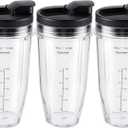 Ninja Blender Cups Replacement 24oz Compatible with Ninja BN401, BL450, BL456, BL480, BL2012, BN751, BN801, SS101, SS151 3 Pack with To-Go Lids