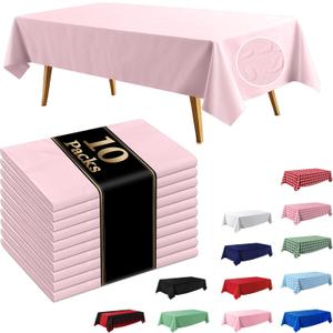 10 Pack Light Pink Disposable Tablecloth, 54108 Inches Waterproof Plastic Rectangle Table Cover, Leakproof & Sturdy Table Cloth for Valentines, Mothers Day, Birthday Party Decoration