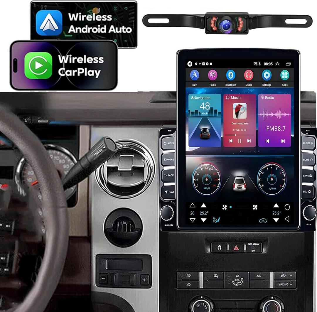 9.7" Android 13 Car Stereo Radio w/Wireless Carplay&Android Auto for Ford F150 2009-2014,Double Din Touchscreen IPS Car Radio Receiver,Built-in WiFi GPS Steering Wheel Control Bluetooth Backup Camera