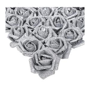 IPOPU Silver Roses Artificial Flowers,25PCS Foam Glitter Roses Glitter Flowers Fake Rose with Stems for DIY Wedding Bridal Bouquet Home Party Christmas Decoration(Silver)