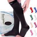 Doc Miller Open Toe Compression Socks for Women & Men 1520 mmHg, Knee High Calf Support Sleeves, Graduated Stockings for Swelling Recovery, Circulation, 1 Pair (XX-Large Tall, Black)