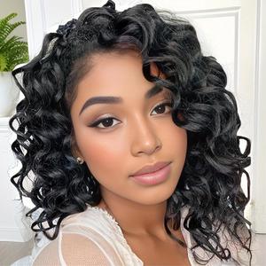 Ocean Wave Crochet Hair 9 Inch Curly Crochet Hair Ocean Wave 7 Packs Deep Wave Short Wavy Crochet Braids Hair Extensions for Women Water Wave (1B)