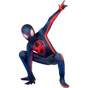 Marvel Miles Morales: Spider-Man Official Youth Deluxe Zentai Costume - Stretch Spandex with Hidden Zippers and Wrist Slits M 8-10