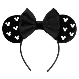 Elegant Black Velvet Mouse Ears Headband with Charming Bow and White Details  Perfect for Parties, Holiday Celebrations & Themed Events