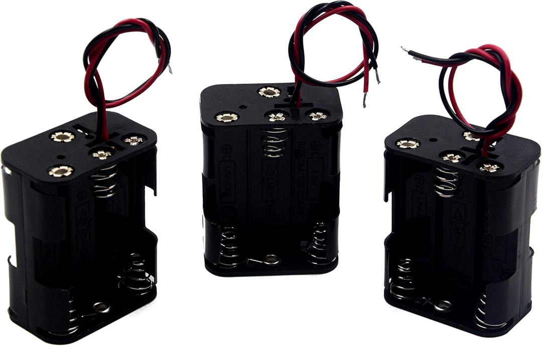 (Pack of 3 6 AA Battery Holder, 9v AA Battery Holder with Leads