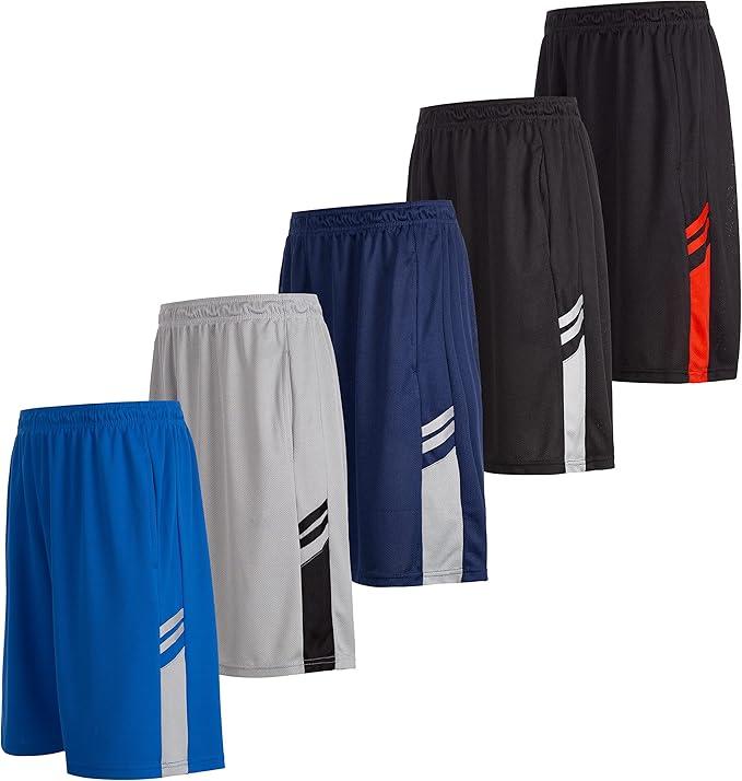 5 Pack: Men's Dry-Fit Sweat Resistant Active Athletic Performance Shorts, Medium