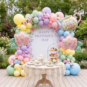 Green and Pink Balloon Garland 138Pcs Pastel Green Pink and Purple Balloons Arch Kit with Teapot Foil Balloon for Spring Tea Party Lets Partea Baby Shower Happy Easter Birthday Party Decorations