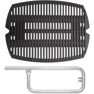 SafBbcue 7644/7582 Cast Iron Cooking Grates & 60040 Grill Burner Tube kits for Weber Q1200 Q100 Q120 Q1000 50060001 386001 86002 516001 Grills, Grids & Grates for Baby Q Gas Grills, 17"