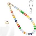 Handmade Natural Gemstone Crystal Beaded Charm Cell Phone Camera Lanyard, Hands-Free Wrist Strap, Phone Chain String, Keychain Decor for Walle (Colorful Candy)