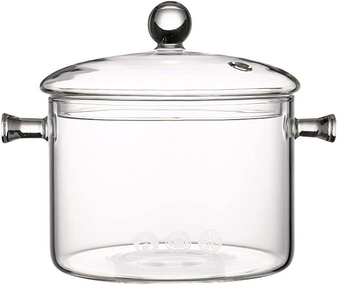 Vaguelly Glass Pot cooking Pot 1500ml Glass Saucepan with Cover for Noodle Milk Soup, for Microwave and Stovetop