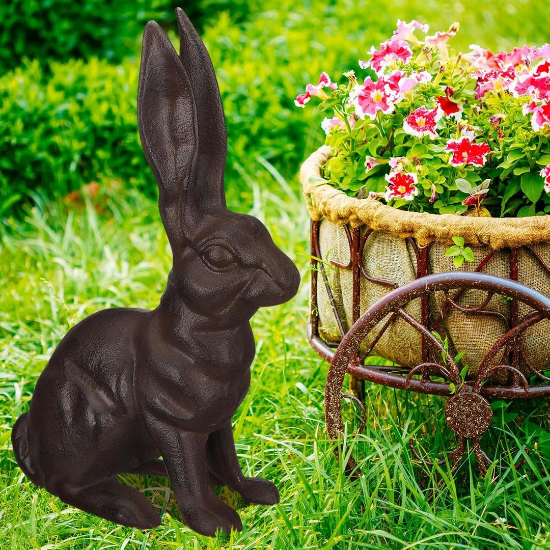 Cast Iron Rabbit Garden Statue Large Vintage Sitting Bunny Garden Figurines Patio Yard Lawn Doorstop Ornament Home Office Decor Animal Lover Gift