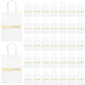 Jexine 100 Pcs Welcome Gift Bags 5.9 x 3.1 x 8.1 inches Kraft Paper Welcome Bags for Wedding, Hotel Guests, Church Visitors, Retail Shopping(White)