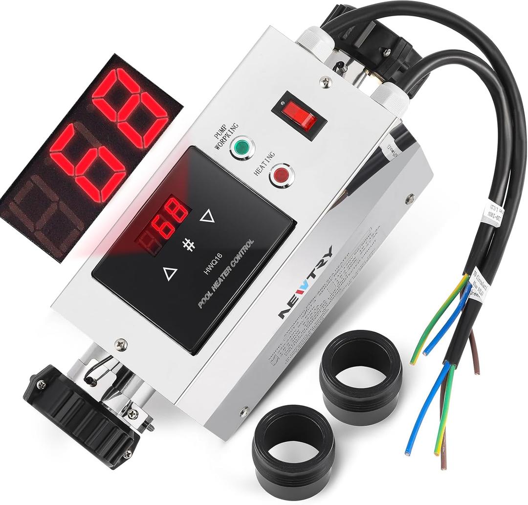 NEWTRY Pool Heater Thermostat, 220V 3KW Hot Tub Spa Heaters Thermostat with LCD Display Internal Circulation System for Small Pool, Hot Tub, Spa, Bathtub