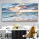Yxbhhym-Large Canvas Wall Art Beach Artwork for Walls Coastal Wall Décor Seascape Prints Ocean Painting Sunset Picture Waves Sea Landscape Poster Bedroom Wall Art Living Room Office Decorations, 48"L x 24"W