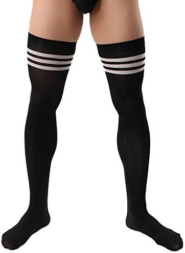 Tube Dress Socks Exotic Men Sports Business Striped Long Socks Mens Thigh High Stockings Black