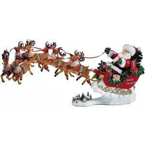 Kurt Adler Musical Santa with 8 Reindeer 2-Piece Set, 24-Inch