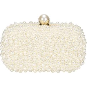 DTGN Evening Clutch Purse for Women Formal, Bridal Purses Handbag Cross Body Bag Wallet with Chain Wedding Club Party Beige Pearl