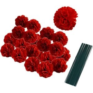 50 Artificial Silk Carnation Flower Head with Stems Set,Vase Fillers,Marigold Flower Heads for Diwali Home Decor Day of The Dead Wreath Garland Cake Ornaments,2"Petals Heads with 8" Stems (Red)