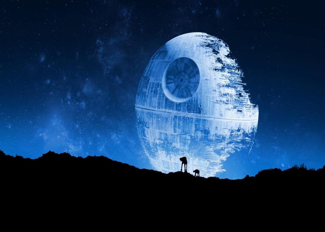 BELECO 7x5ft Fabric Blue Death Star Backdrop for Photography Galactic Superweapon Galaxy Background Universe Outer Space Baby Shower Birthday Party Decor Banner Photo Studio Props (A13715)