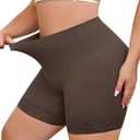 Shapewear for Women Tummy Control Shapewear Shorts Mid Waisted Seamless Slimming Underwear with Lace (Brown, XL)