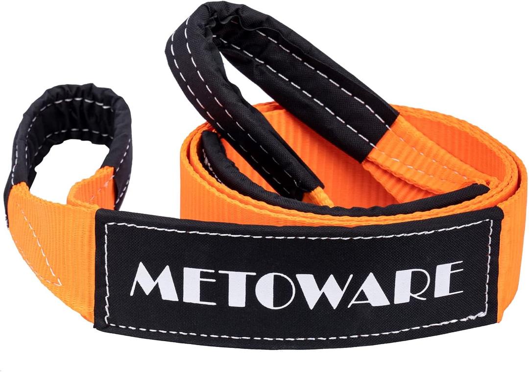 METOWARE Tree Saver Tow Strap 3'' 8ft Recovery Strap, Heavy Duty Tow Straps with 35,000 lb Capacity, Triple Reinforced Loop Straps, Emergency Off Road Towing Rope, Extreme Water-Resistant (Orange)