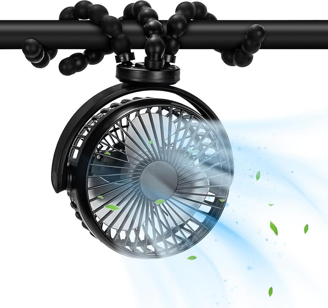 Stroller Fan, Portable Fan 20H Battery Operated Small Clip on Fan 360° Rotate Flexible Tripod 4000mAh Baby Fan Handheld USB Desk Cooling Fan for Bedroom Car Seat Crib Treadmill Travel Camping