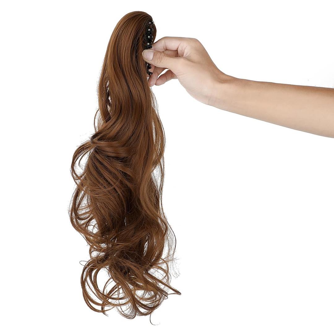 Claw Clip Ponytail Extension 18" Clip in Wavy Ponytail Hair Extensions Long Pony Tails for Women Extensions Light Auburn Wave Hairpiece
