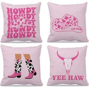 Hot Pink Preppy Western Pillow Covers 18x18 Set of 4, Preppy Pillows, Howdy Pillow, Cowgirl Room Decor, Western Room Decor for Teen Girls, Pink Cowgirl Decor, Preppy Decorative Pillows