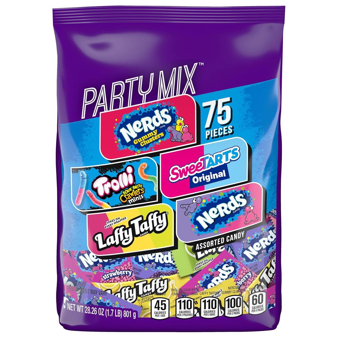 SweeTARTS Variety Party Mix, Individually Wrapped Assorted Candy, 28.6 Ounce (75 Count) (EXP 09/28/26)