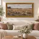 Framed Large Vintage Farmhouse Muted Wildflower Landscape Wall Art 16×32 in