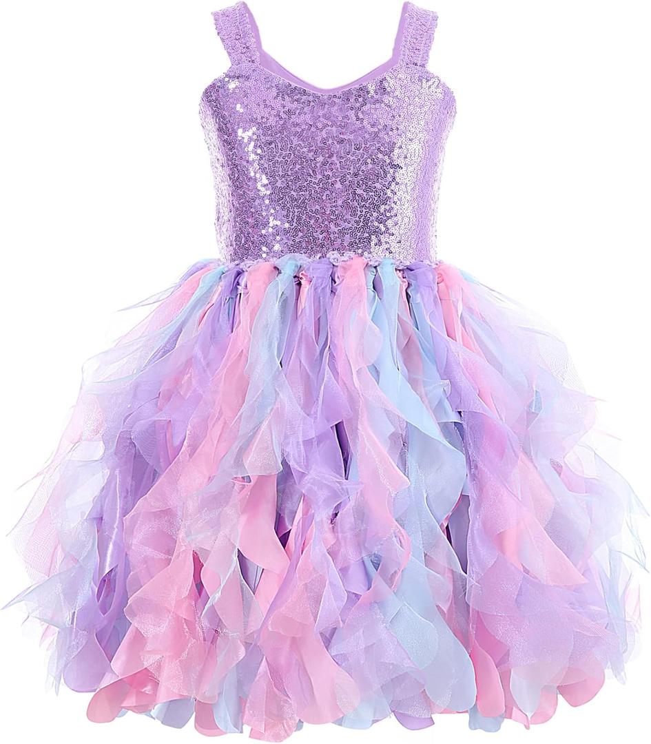 Tutu Dress for Girls Sparkly Sequin Tulle Princess Birthday Party Dress for Toddler Girls Prom Sneaker Ball Gown (8 Years, Purple)